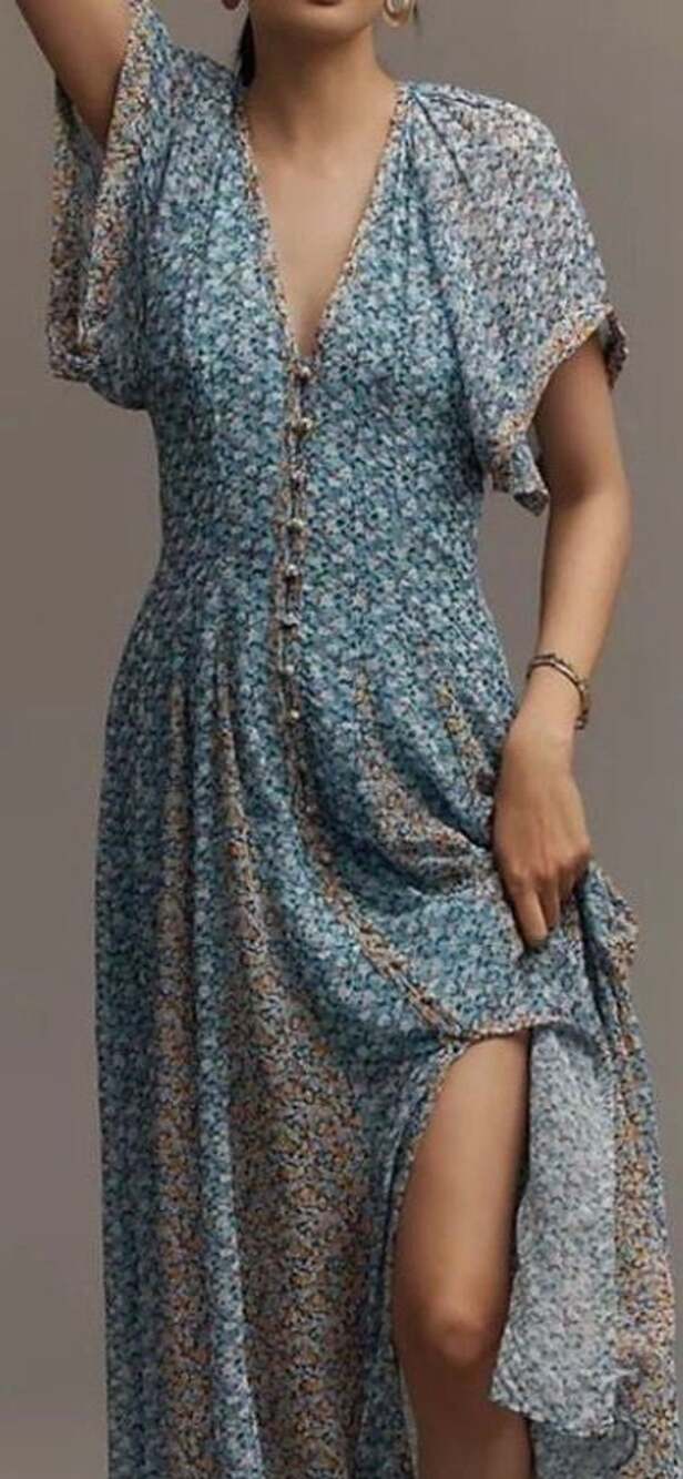 Maeve Anthropologie Pleated Smocked Floral Maxi Dress Size 6